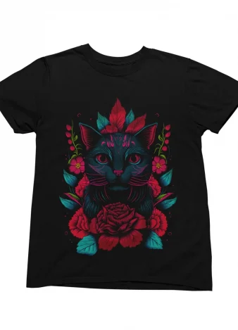 Camiseta Gato con flores