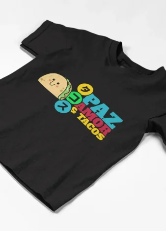 Paz, Amor y Tacos. Camiseta niños o bebé