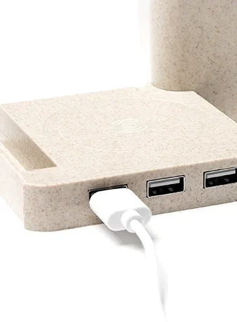 Portalápices cargador inalámbrico con 3 puertos USB