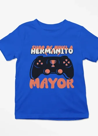 Camiseta subo de nivel a hermanito mayor – Azul